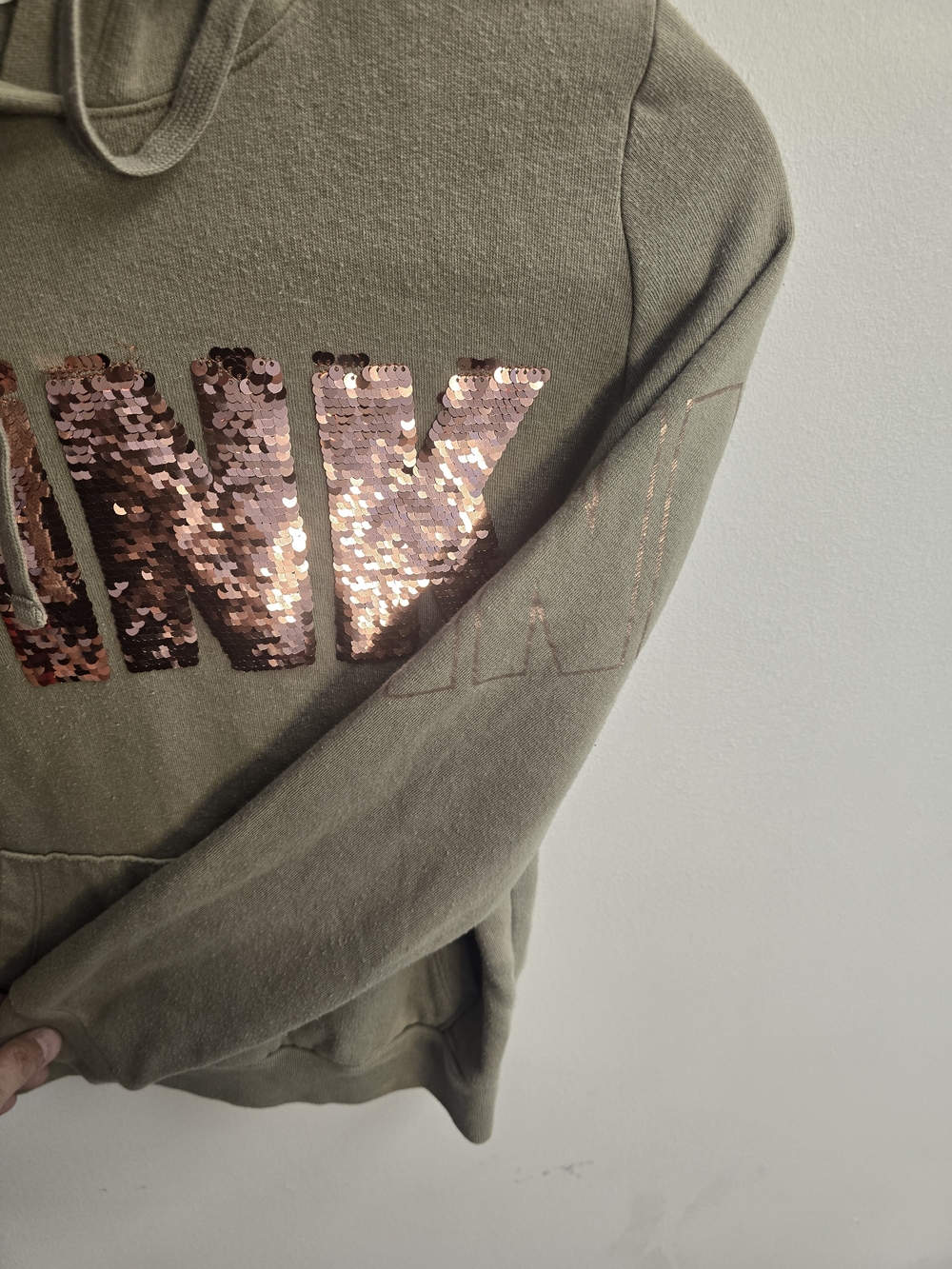 PINK Victoria's Secret Men's Olive Green Pullover Hoodie Sweater - Picture 4 of 4